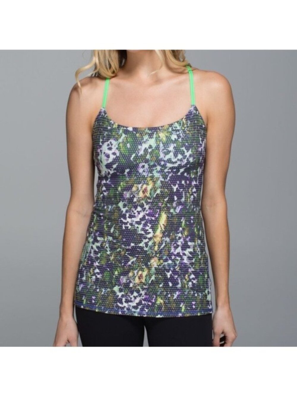 Lululemon Dancing Warrior Floral Tank Top Purple Green White Size 6 - Picture 2 of 5